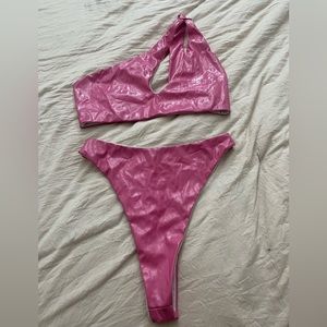 hot barbie pink patent vinyl leather bikini